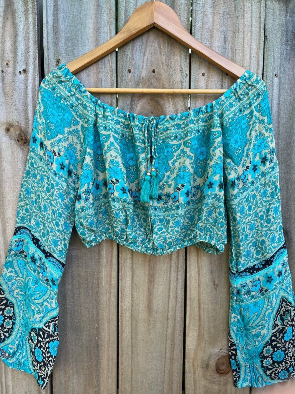 Spell & the Gypsy Colective- Floral Bell Sleeve Crop Top Peasant Blouse